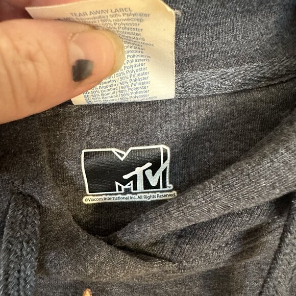 MTV Christmas Hoodie XL Port & Company Charcoal Gray Sweatshirt 90s Vtg Unisex - Picture 5 of 9